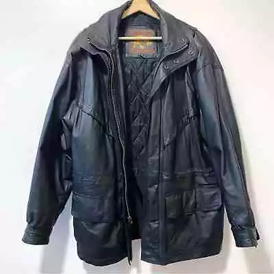 World Alliance Vintage Genuine Leather Jacket Quilted Lining Adjustable Medium • $65