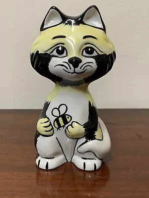 Signed Lorna Bailey Studio Pottery Cat Figure - Black/yellow Bumble Bee • £45