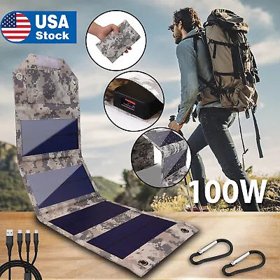 100W Solar Panel Foldable Power Bank Outdoor Camping Hiking USB Phone PC Charger • $9.99