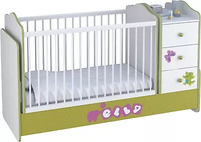 Polini Kids Cot Bed With 3 Drawer Unit White Green • £224.97