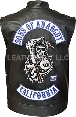 Mens Casual Motorcycle Club Vest SOA Redwood Biker Genuine Leather Vest • $62.98