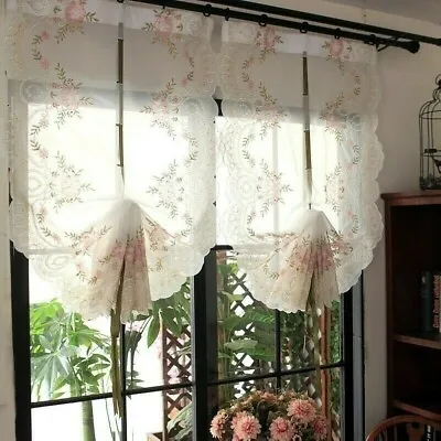 Balloon Ribbon Roman Curtain Lace Embroidery Bedroom Balcony Voile Pastoral Chic • £34.05