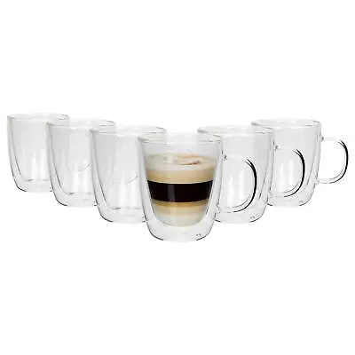 6x 386ml Double-Walled Glass Coffee Cups Set Thermal Insulated Glass Tea Cup Mug • £20