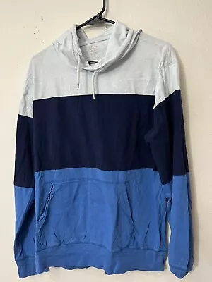 J. Crew Men's Large Cotton Lightly Hooded Sweatshirt Blue Color Block Navy • $13.59