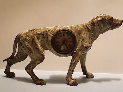 Old Antique Cast Iron Figural Mantel Clock - Pointer Hunting Dog  Patent 1878 • $119.99