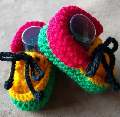 Rasta Baby Booties. Hand Crocheted By Myself. Real Leather Soles. 4 Sizes.  • $12.62