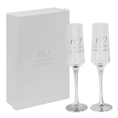 £21.49 • Buy Diamond 60th Wedding Anniversary Flute Glasses & Gift Box Amore By Juliana Gifts