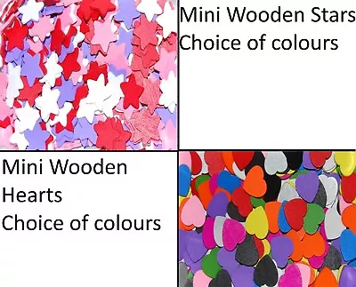 £3.99 • Buy Small Wooden Coloured Love Hearts Or Stars Shapes - 12/18mm - Tiny Wedding Decor