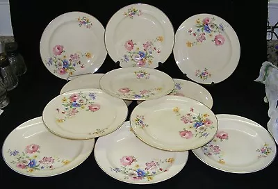 Mt./ Mount Clemens Pottery Co.  11 Dinner Plates  Floral Design W/ Gold Trim • $110