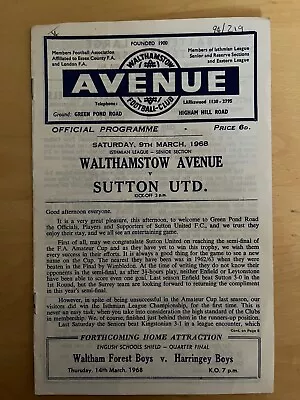 Walthamstow Avenue V Sutton United 1967/68 Isthmian League • £2.99