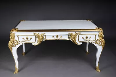 Royaler Designer Bureau Plat / Desk White With Bronze • $15838.49