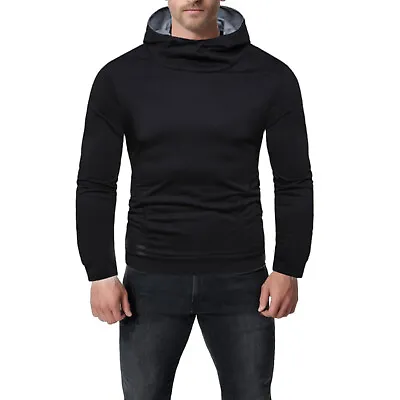 Men High-Neck Slim-Fit Long Sleeve Hoodie Sweatshirt Casual Solid Color Pullover • $33.43