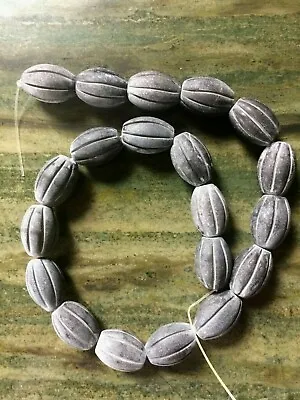 Frosted Matte Black Onyx Hand Carved Oval Melon Beads 16  Strand • $6