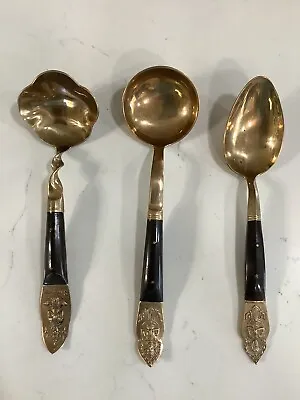 $23.99 • Buy Vintage Siam Flatware Bronze Brass Wood Large Serving Spoons & Ladle Thailand