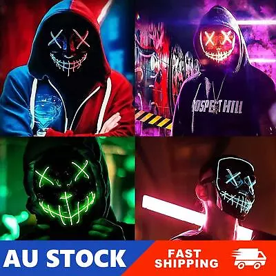 LED Purge Mask Glow In Dark Light Up Party Halloween Costume Scary Rave Festival • $11.49