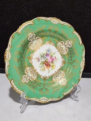 £107.53 • Buy 1-Minton Hand-Painted Green And Gold Floral 9  Cabinet Plate Signed J. Colclough