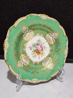 1-Minton Hand-Painted Green And Gold Floral 9  Cabinet Plate Signed J. Colclough • £103.32