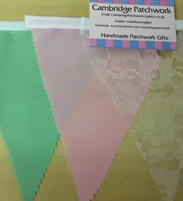 LaceGreen And Pastel Pink Cotton Bunting Per Metre • £1.99