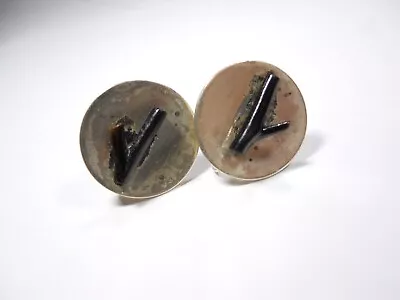 Vintage Round Black Coral Branch Piece Screw Back Earrings Sterling Silver 925 • $16.98