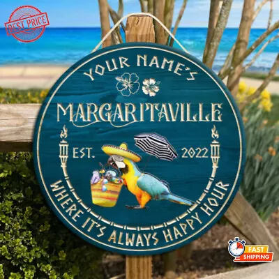 Custom Tiki Bar Margaritaville Round Wood Sign Poolside Patio House Summer Decor • $38.99