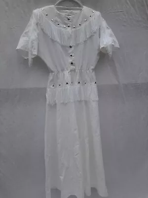 Vtg Lilia Smitty Dress 7/8 Western/cowgirl White Embellished Fringe • $58