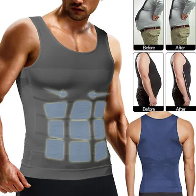 Mens Slimming Body Shaper Vest Chest Compression Moobs T-Shirt Tank Top Workout • $14.79