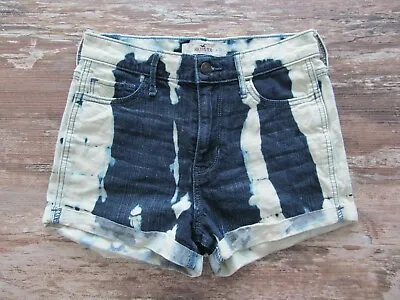 HOLLISTER Jr. Women's Size 1 / W25 Jean Shorts Navy White Tie-Dye Sewn Cuff EUC! • £23.74