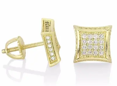 Mens Iced Kite Studs 14k Gold Plated Micro Pave Cz Screw On Earrings Hip Hop • $10.99