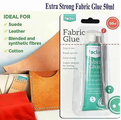 Extra Strong Fabric Glue 50g | Washable Adhesive Repair Hemming Sewing Textile • £2.49