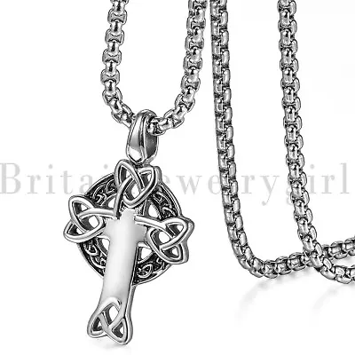 22  Stainless Steel Celtic Cross Trinity Knots Pendant Necklace For Men Women • $10.89