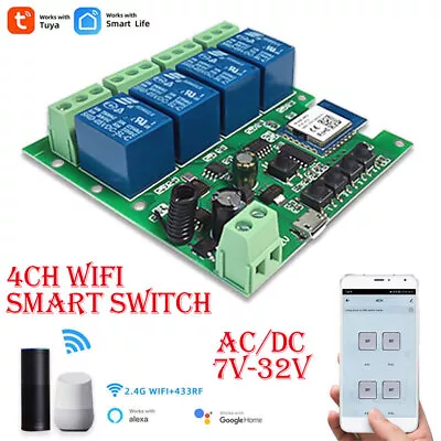 4CH Wireless WiFi RF Smart Switch Module+Remote TUYA Smart Life APP Fr ECHO Plus • $25.99