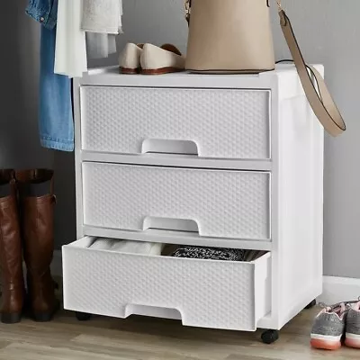 White Plastic 3 Storage Drawer Cart W/4 Wheels For Home Closet Bathroom Bedroom • $19.99