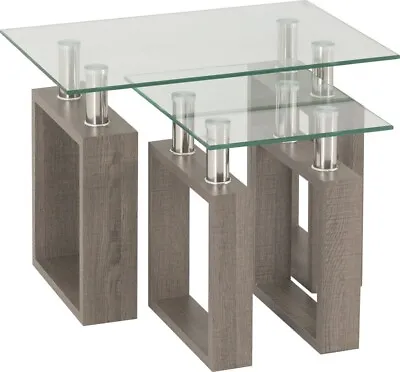 £93.99 • Buy Milan Nest Of Tables In Charcoal Veneer Glass Silver
