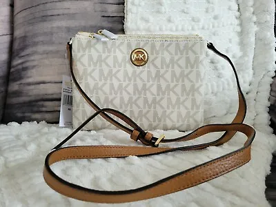 NWT MK Michael Kors Crossbody Sling Bag Fulton Monogram Design Vanilla Acron • $130