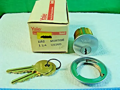 Yale Mortise Cylinder Lock 1152 1-1/4 US26D 2-Keys Satin NIB NOS Key-VC Scovill • $20