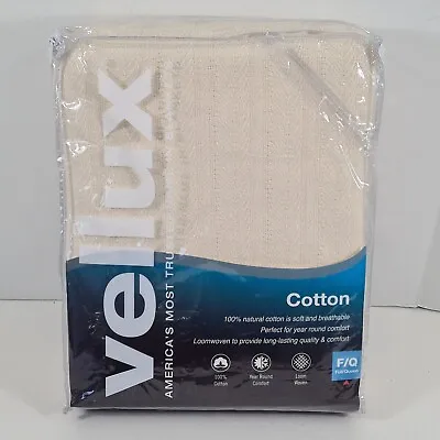 Vellux 100% Cotton Loom Woven Blanket In Ecru Full/Queen Size 90 ×90   • $39