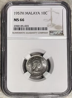 1957 H Malaya And British Borneo 10 Cents NGC MS 66 Few Finer • $89