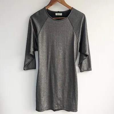 Acne Studios Mini Viper Dress Size UK 10 Metallic Silver Stretch Vented Back • £54.99