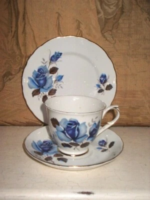 £3.50 • Buy OLD FOLEY JAMES KENT TEATIME TRIO- BLUE ROSE- Side Plate, Cup & Saucer