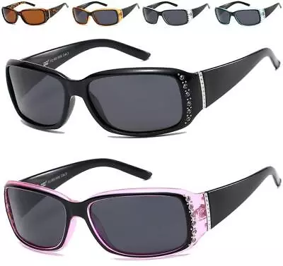 Polarized Womens Sunglasses Designer Black Rhinestone Wrap Retro Vintage Ladies • £14.99
