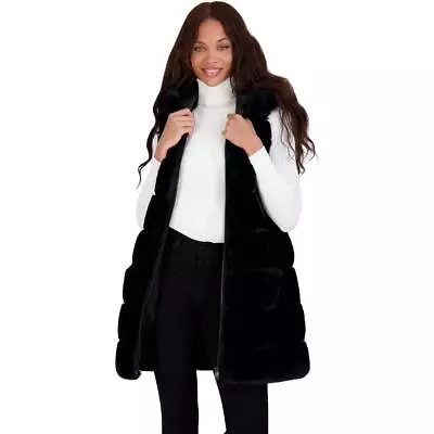 Via Spiga Women's Grooved Faux Fur Hooded Vest • $60.99