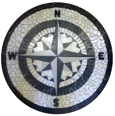 Floor Marble Medallion Black And White Compass Rose Tile Mosaic 36 Medallion US • $499.99