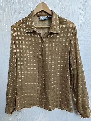 Vintage Joanna Sheer Gold Shadow Square Button Up Blouse Holiday Size Large  • $18.50