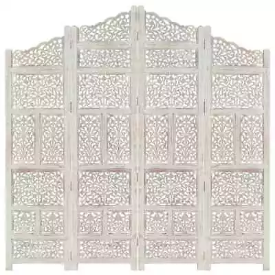 VidaXL Hand Carved 4-Panel Room Divider White 160x165 Cm Solid Mango Wood • $288.44