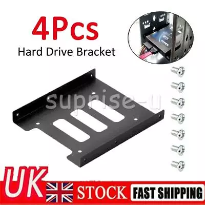 4X 2.5 To 3.5 Inch SSD HDD Metal Hard Drive Mount Bracket Adapter Black Holder • £9.29