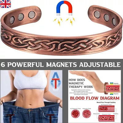 Mens Pure Copper Magnetic Healing Pain Relief Large Heavyweight Bracelet Woman • £6.99