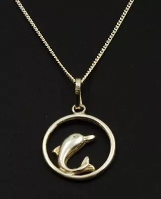 925 STERLING SILVER Round Openwork Dolphin Pendant Necklace 16  2.84g • $18.94