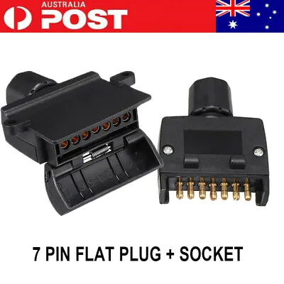 $13.20 • Buy 7 Pin Flat Male Plug & Female Socket Set Trailer Adaptor Connector ADR Approved