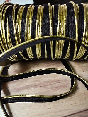 10 Metres Gold Metallic Lurex On Black Tape Flanged Insert Piping Cord • £6.99