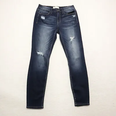 Mudd Women's Juniors Size 9 Blue Low Rise Skinny Distressed Dark Stretch Jeans • $12.45